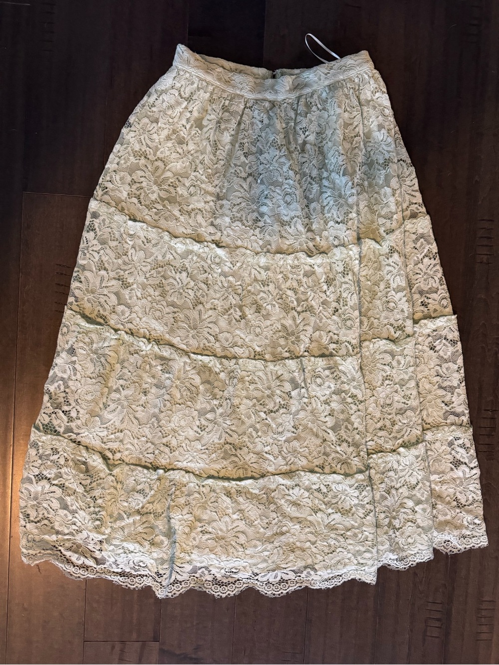 Altar’d State Ivory Floral Lace Tiered Maxi Skirt XL Boho Romantic Mint